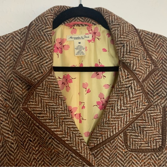 Vintage Abercrombie & Fitch Wool Silk Herringbone Blazer Y2K Retro Work Medium - Picture 4 of 10